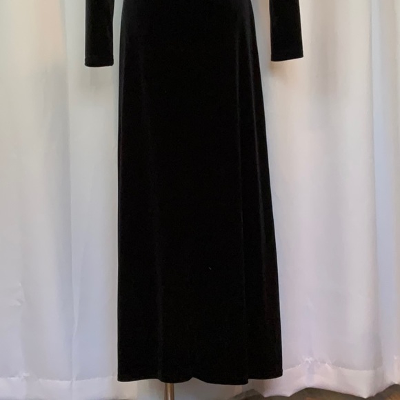 Vintage Scott McClintock TALL Black Velvet Long Sleeve Maxi Dress Women Size 14 - Picture 7 of 10